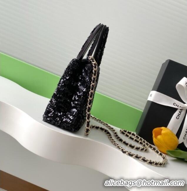 Well Crafted Chanel Sequins Mini Kelly Shopping Bag AS4416 Black 2025