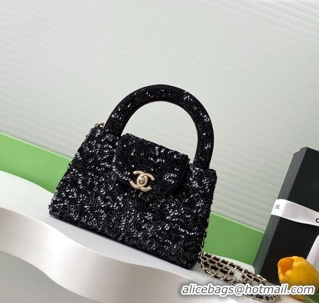 Well Crafted Chanel Sequins Mini Kelly Shopping Bag AS4416 Black 2025