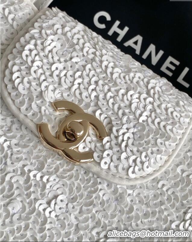 Luxury Cheap Chanel Sequins Mini Kelly Shopping Bag AS4416 White 2025