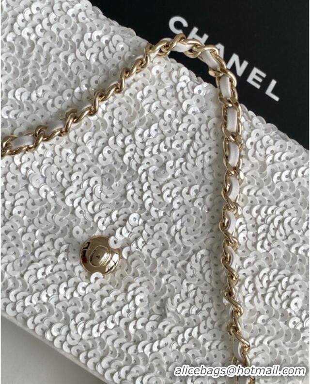 Luxury Cheap Chanel Sequins Mini Kelly Shopping Bag AS4416 White 2025
