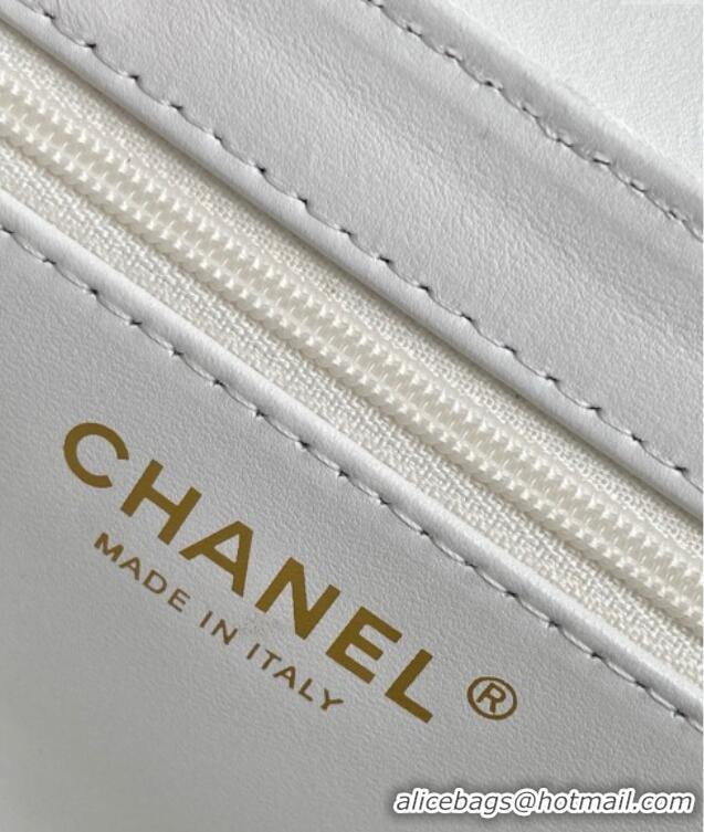 Luxury Cheap Chanel Sequins Mini Kelly Shopping Bag AS4416 White 2025