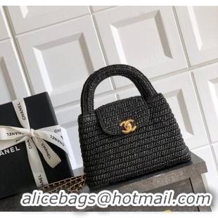 Good Product Chanel Straw-Like Mini Kelly Shopping Bag AS4416 Black 2025