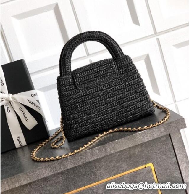 Good Product Chanel Straw-Like Mini Kelly Shopping Bag AS4416 Black 2025