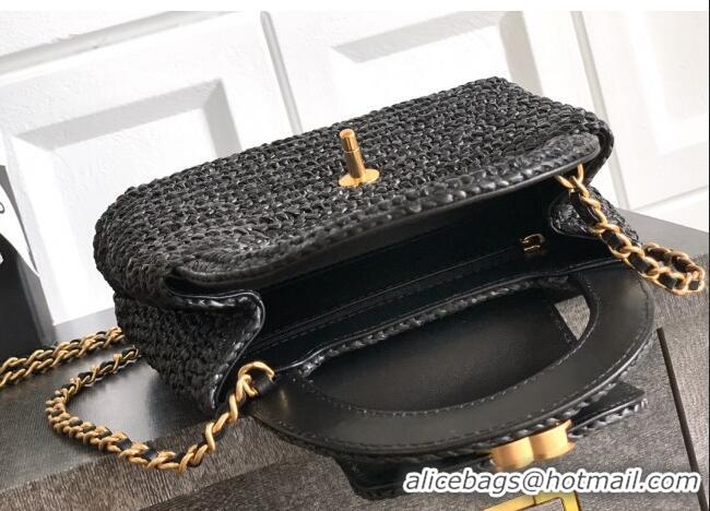 Good Product Chanel Straw-Like Mini Kelly Shopping Bag AS4416 Black 2025