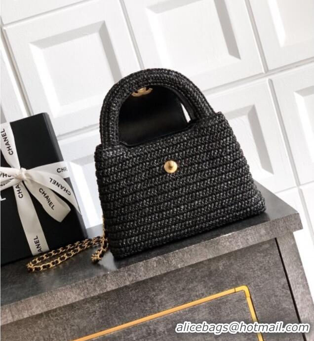 Good Product Chanel Straw-Like Mini Kelly Shopping Bag AS4416 Black 2025