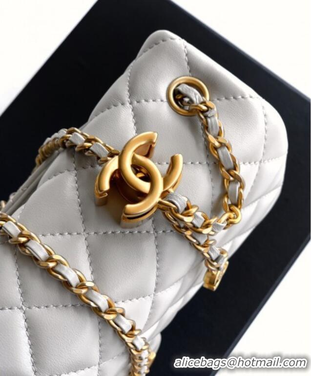 Top Quality Chanel Shiny Lambskin Leather Flap Bag with CC Chain AS5756 Light Grey 2025