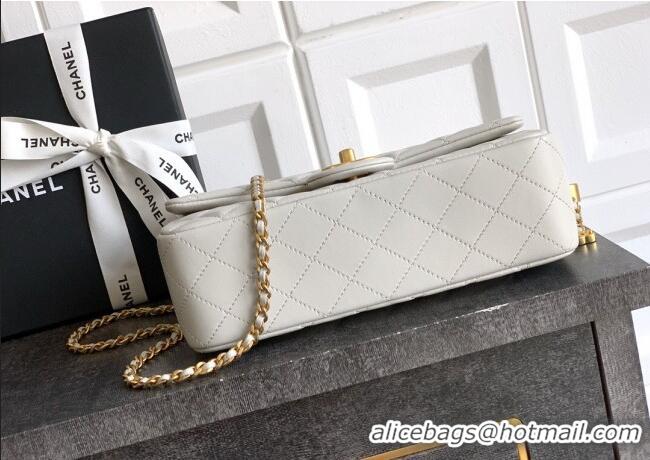 Top Quality Chanel Shiny Lambskin Leather Flap Bag with CC Chain AS5756 Light Grey 2025