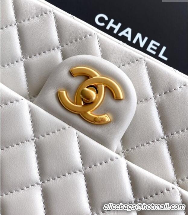 Top Quality Chanel Shiny Lambskin Leather Flap Bag with CC Chain AS5756 Light Grey 2025