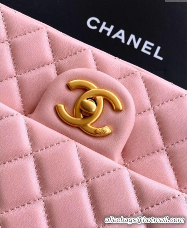 Super Quality Chanel Shiny Lambskin Leather Flap Bag with CC Chain AS5756 Light Pink 2025