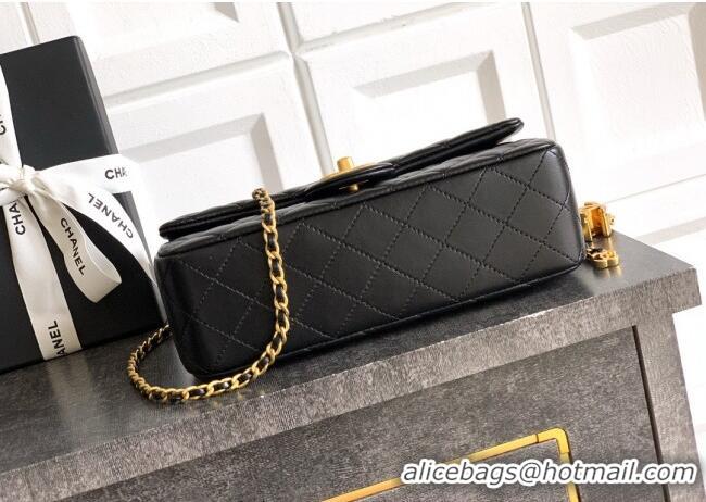 Good Product Chanel Shiny Lambskin Leather Flap Bag with CC Chain AS5756 Black 2025