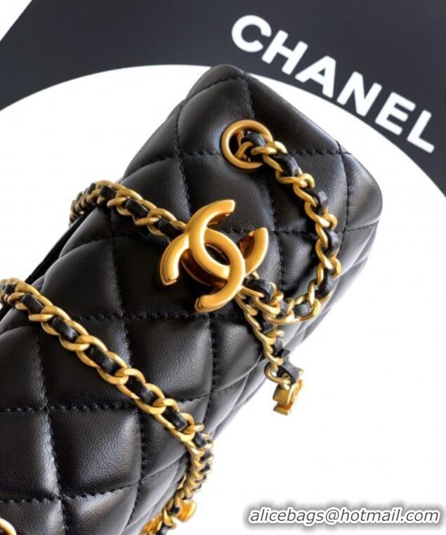 Good Product Chanel Shiny Lambskin Leather Flap Bag with CC Chain AS5756 Black 2025