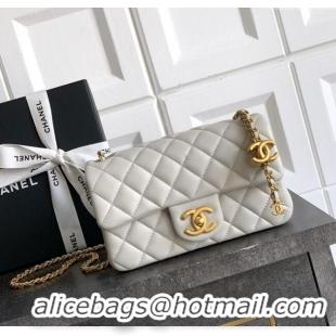 Top Grade Chanel Shiny Lambskin Mini Flap Bag with CC Chain AS5759 Light Grey 2025