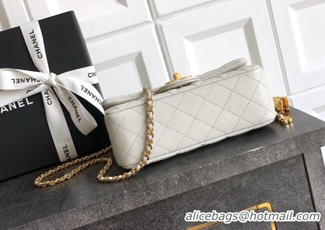 Top Grade Chanel Shiny Lambskin Mini Flap Bag with CC Chain AS5759 Light Grey 2025