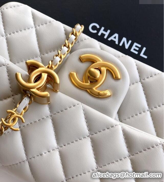 Top Grade Chanel Shiny Lambskin Mini Flap Bag with CC Chain AS5759 Light Grey 2025