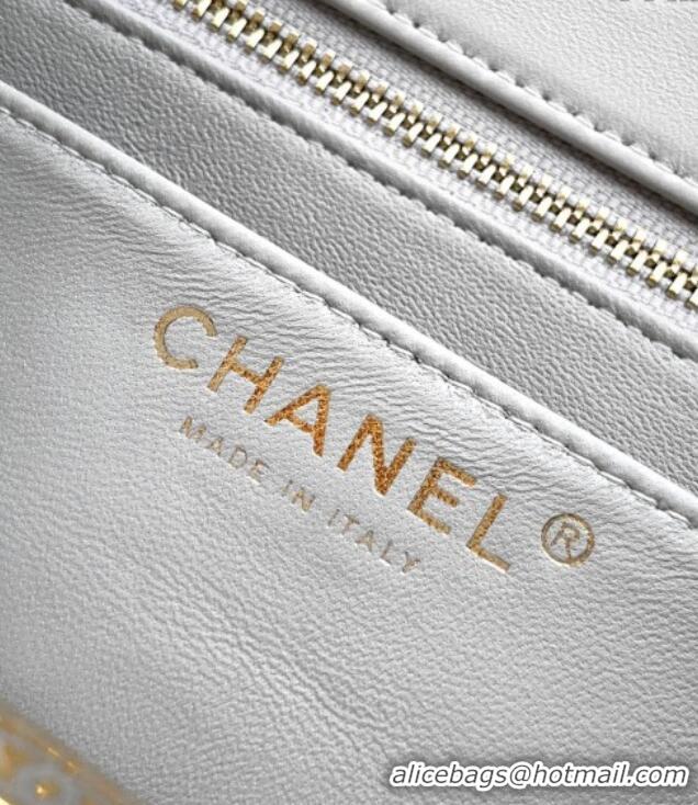 Top Grade Chanel Shiny Lambskin Mini Flap Bag with CC Chain AS5759 Light Grey 2025