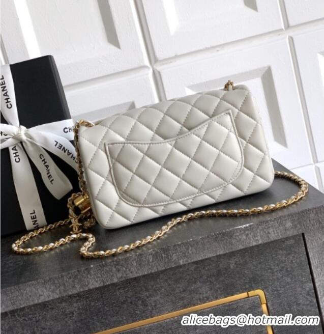 Top Grade Chanel Shiny Lambskin Mini Flap Bag with CC Chain AS5759 Light Grey 2025