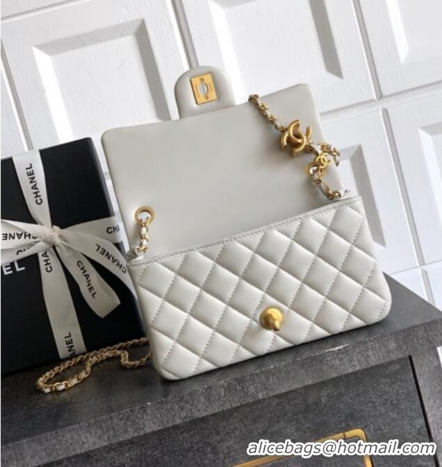 Top Grade Chanel Shiny Lambskin Mini Flap Bag with CC Chain AS5759 Light Grey 2025