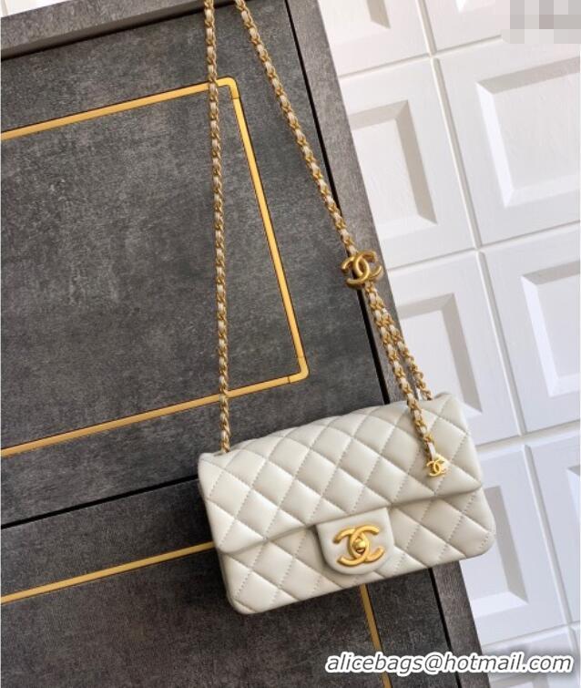 Top Grade Chanel Shiny Lambskin Mini Flap Bag with CC Chain AS5759 Light Grey 2025