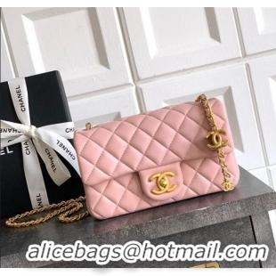 Top Grade Chanel Shiny Lambskin Mini Flap Bag with CC Chain AS5759 Light Pink 2025