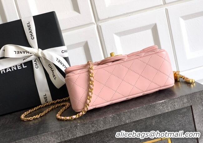 Top Grade Chanel Shiny Lambskin Mini Flap Bag with CC Chain AS5759 Light Pink 2025