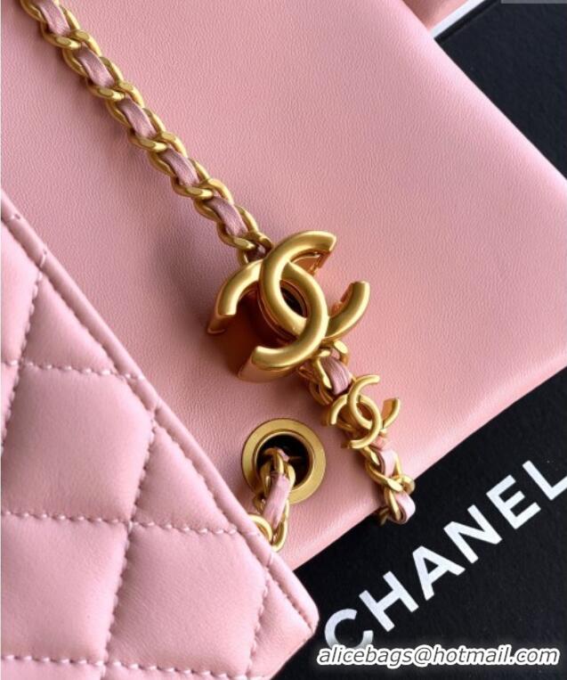 Top Grade Chanel Shiny Lambskin Mini Flap Bag with CC Chain AS5759 Light Pink 2025