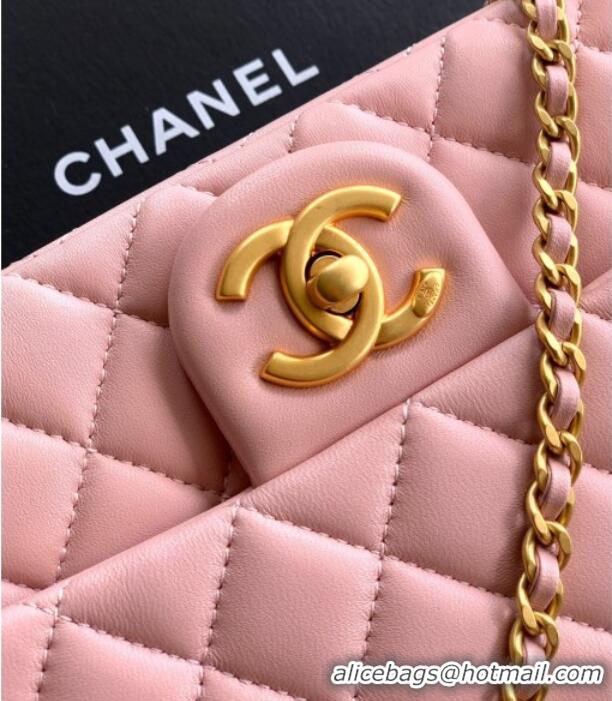 Top Grade Chanel Shiny Lambskin Mini Flap Bag with CC Chain AS5759 Light Pink 2025