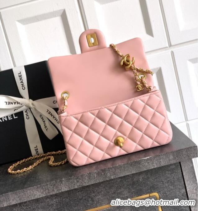 Top Grade Chanel Shiny Lambskin Mini Flap Bag with CC Chain AS5759 Light Pink 2025