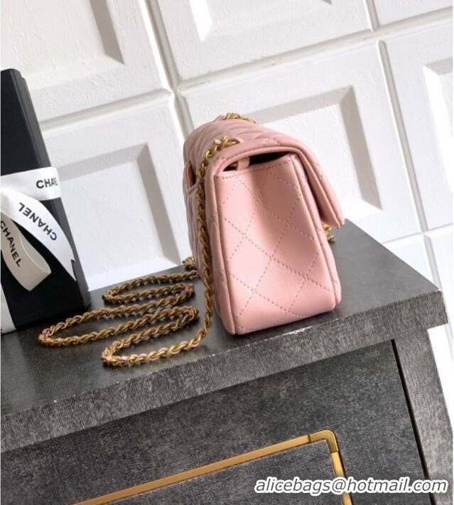 Top Grade Chanel Shiny Lambskin Mini Flap Bag with CC Chain AS5759 Light Pink 2025