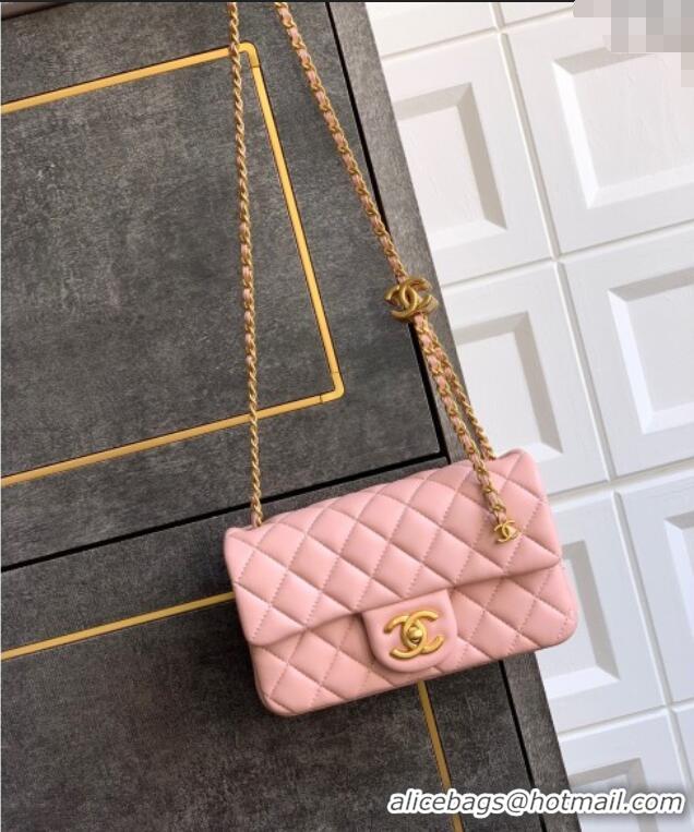Top Grade Chanel Shiny Lambskin Mini Flap Bag with CC Chain AS5759 Light Pink 2025