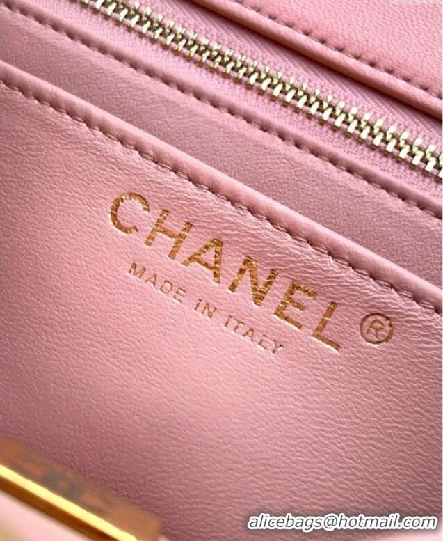Top Grade Chanel Shiny Lambskin Mini Flap Bag with CC Chain AS5759 Light Pink 2025