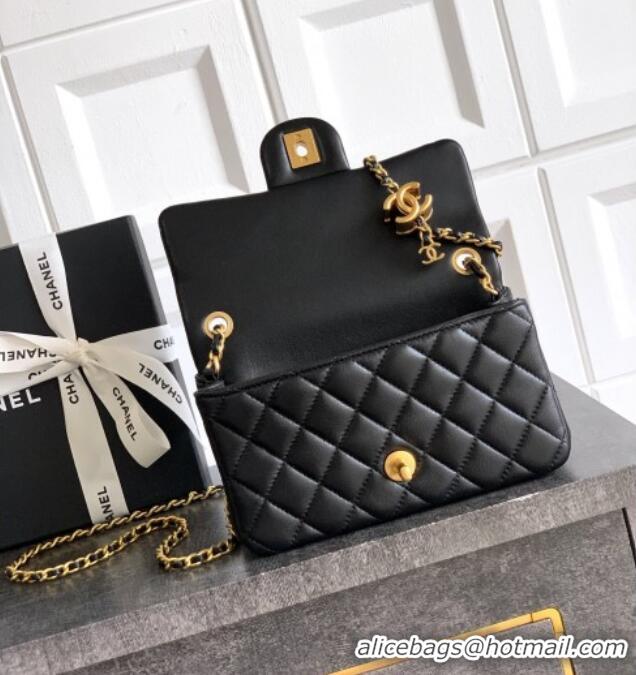 Famous Brand Chanel Shiny Lambskin Mini Flap Bag with CC Chain AS5759 Black 2025