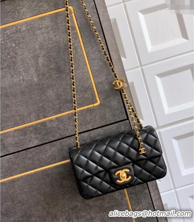 Famous Brand Chanel Shiny Lambskin Mini Flap Bag with CC Chain AS5759 Black 2025