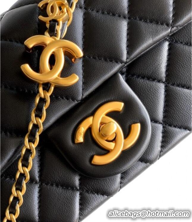 Famous Brand Chanel Shiny Lambskin Mini Flap Bag with CC Chain AS5759 Black 2025