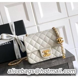 Best Price Chanel Shiny Lambskin Mini Square Flap Bag with CC Chain AS5758 Light Grey 2025
