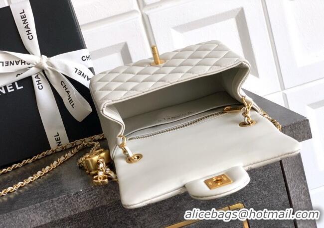 Best Price Chanel Shiny Lambskin Mini Square Flap Bag with CC Chain AS5758 Light Grey 2025