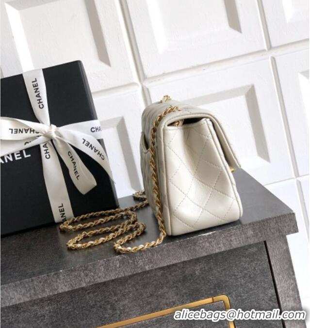 Best Price Chanel Shiny Lambskin Mini Square Flap Bag with CC Chain AS5758 Light Grey 2025
