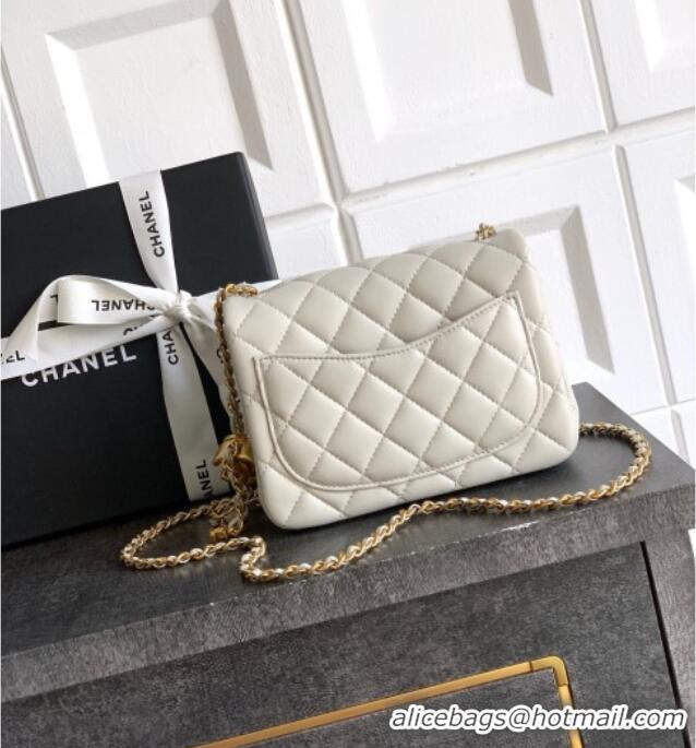 Best Price Chanel Shiny Lambskin Mini Square Flap Bag with CC Chain AS5758 Light Grey 2025