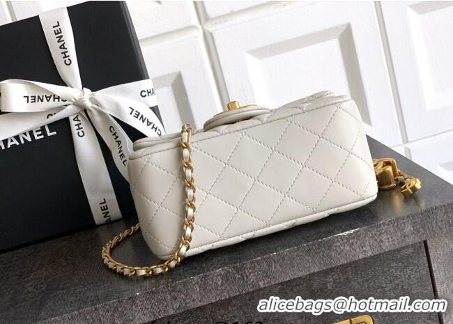 Best Price Chanel Shiny Lambskin Mini Square Flap Bag with CC Chain AS5758 Light Grey 2025