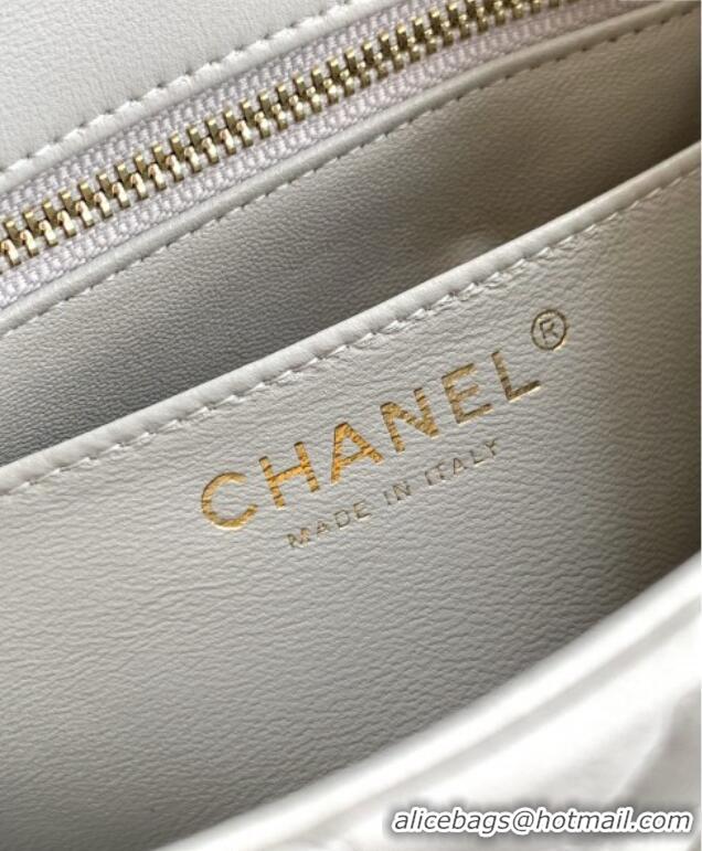 Best Price Chanel Shiny Lambskin Mini Square Flap Bag with CC Chain AS5758 Light Grey 2025