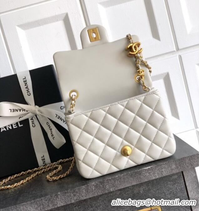 Best Price Chanel Shiny Lambskin Mini Square Flap Bag with CC Chain AS5758 Light Grey 2025