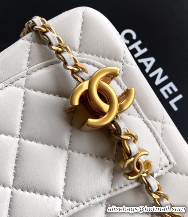 Best Price Chanel Shiny Lambskin Mini Square Flap Bag with CC Chain AS5758 Light Grey 2025
