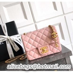 Cheap Price Chanel Shiny Lambskin Mini Square Flap Bag with CC Chain AS5758 Light Pink 2025