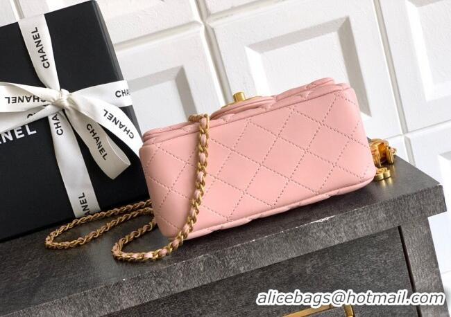 Cheap Price Chanel Shiny Lambskin Mini Square Flap Bag with CC Chain AS5758 Light Pink 2025
