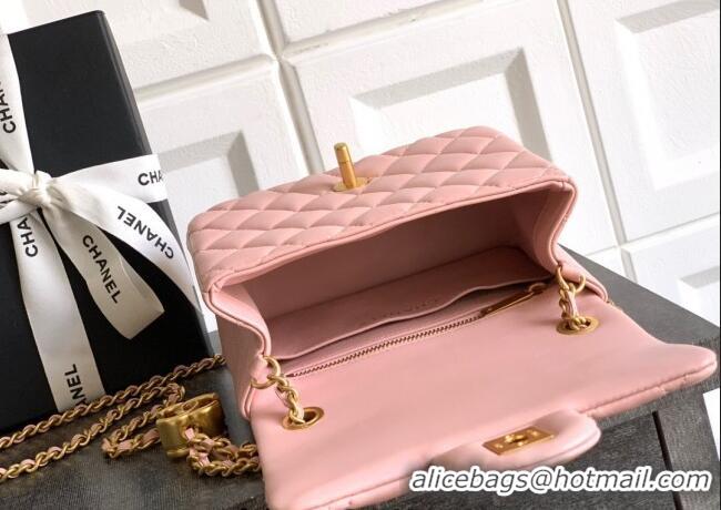 Cheap Price Chanel Shiny Lambskin Mini Square Flap Bag with CC Chain AS5758 Light Pink 2025