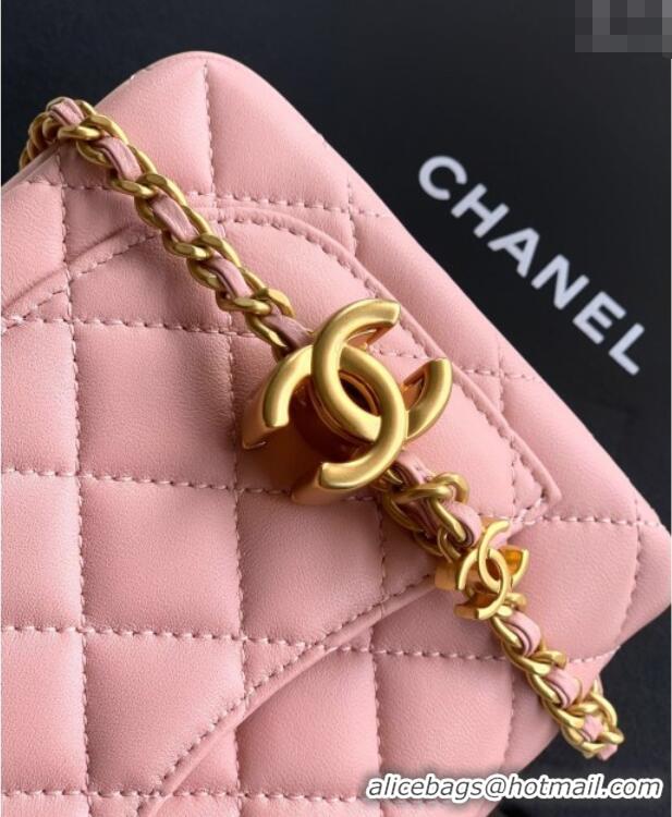 Cheap Price Chanel Shiny Lambskin Mini Square Flap Bag with CC Chain AS5758 Light Pink 2025