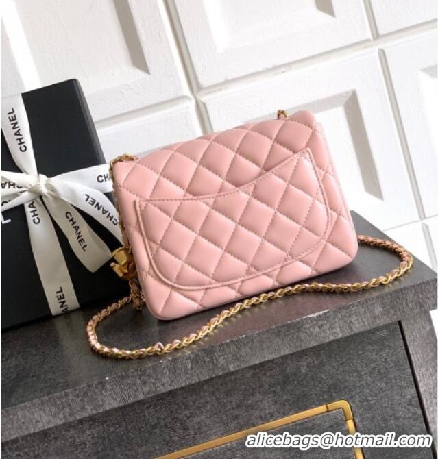 Cheap Price Chanel Shiny Lambskin Mini Square Flap Bag with CC Chain AS5758 Light Pink 2025