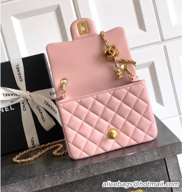 Cheap Price Chanel Shiny Lambskin Mini Square Flap Bag with CC Chain AS5758 Light Pink 2025