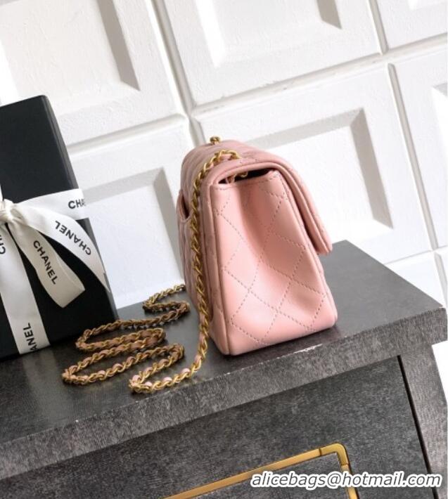 Cheap Price Chanel Shiny Lambskin Mini Square Flap Bag with CC Chain AS5758 Light Pink 2025