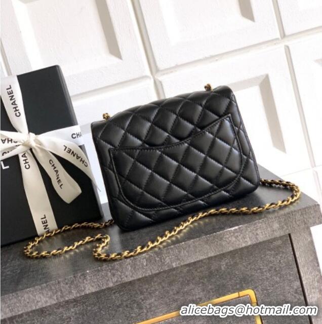 Top Design Chanel Shiny Lambskin Mini Square Flap Bag with CC Chain AS5758 Black 2025