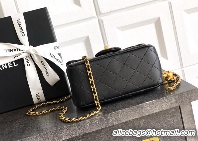 Top Design Chanel Shiny Lambskin Mini Square Flap Bag with CC Chain AS5758 Black 2025